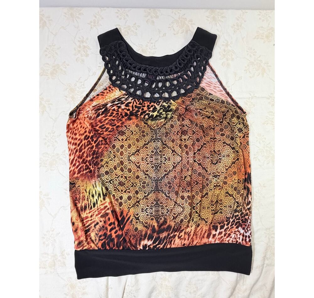 Ava & Viv Womens Animal Print Sleeveless Crochet Neckline Tunic Top Unknown size